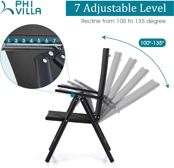 PHI VILLA Outdoor Patio Dining Set with Umbrella, Outside Table and Folding Chair Set for 4 and 1 Large Patio Table Umbrella(Beige)