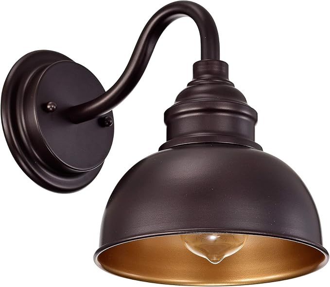 9" Industrial Gooseneck Light Fixture, Oil Rubbed Bronze Barn Light, Modern Farmhouse Wall Sconce for Vanity, Bathroom, Bedroom, Hallway, Living Room, and Reading Room