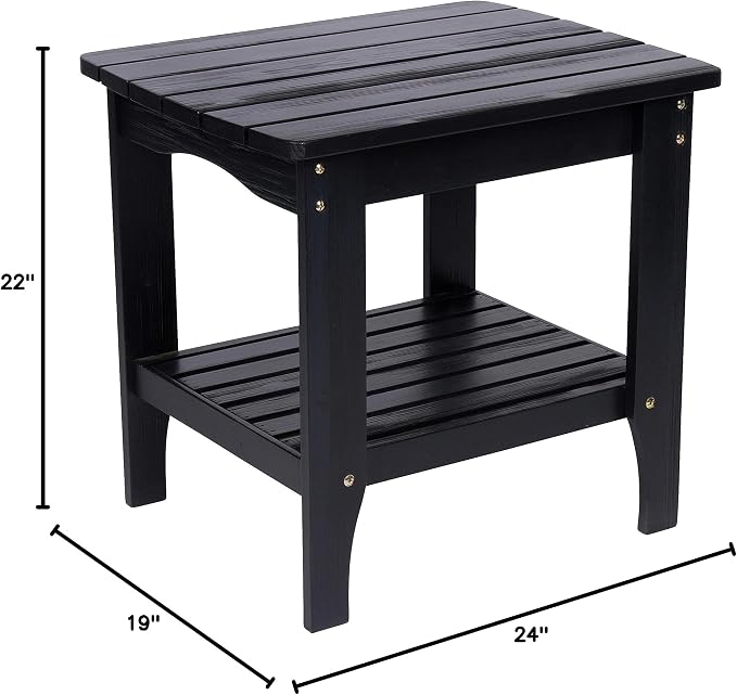 Shine Company Long Island Rectangular Solid Wood End Table, Outdoor Adirondack Side Table, Black