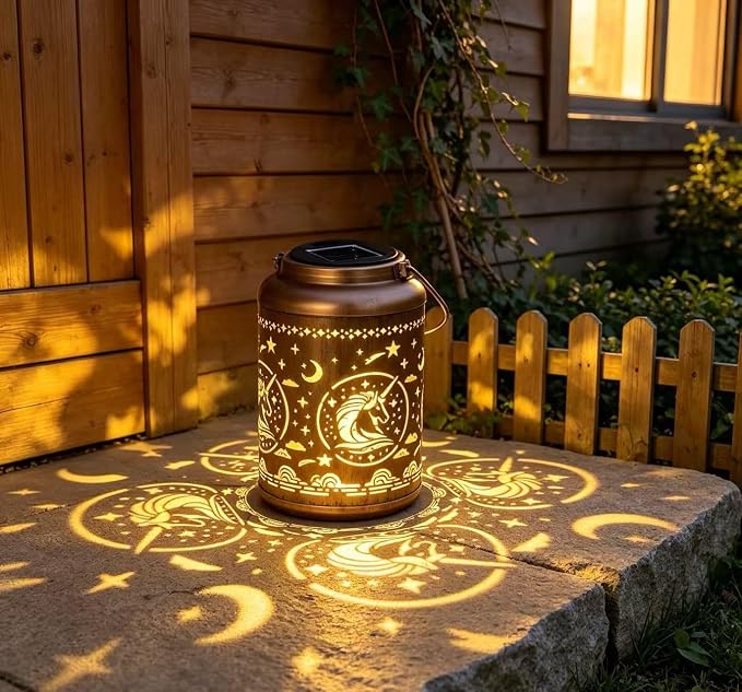 Metal Unicorn Outdoor Solar Lanterns,Hanging Light Waterproof for Garden Patio Yard Backyard Porch Decor