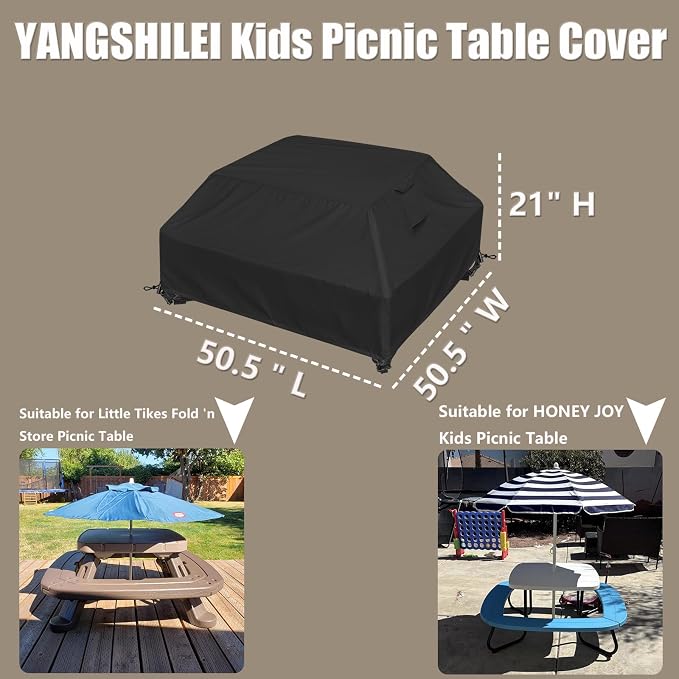 Kids Picnic Table Cover for 8 Person Toddler Outdoor Table and Chair Set, Toddler Picnic Table Cover Waterproof/Dustproof/UV Resistant/All Season Protection Covers (Black)