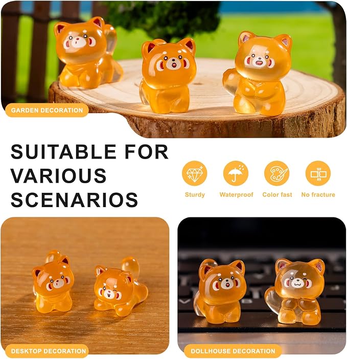 60 pcs Mini Resin Raccoon Many Styles Variety Tiny Luminous Animals Figures Miniature Little Small Animal Figurines Bulk for Micro Fairy Garden Landscape Accessories Hide Crafts Decor Aquarium