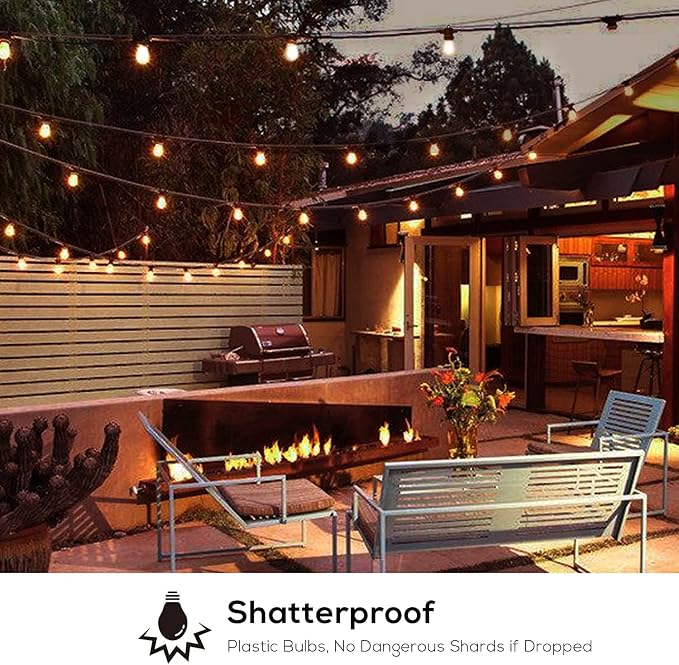51FT Outdoor Shatterproof LED String Lights, Waterproof 17 Hanging Sockets with 18 x Dimmable LED Bulb Garden Light String, Waterproof Vintage Patio Lights for Wedding Party