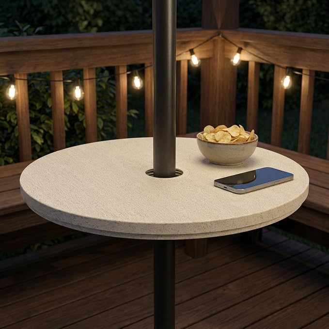 2PCS Umbrella Table Tray, Small Outdoor Sand Table with 1.6 Inch Umbrella Hole, 14.8 Inch Umbrella Tray, Portable Tabletop for Beach, Backyard, Pool, Beige