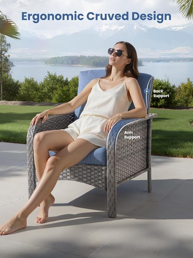 7-Piece Outdoor Patio Furniture Set with Swivel Chairs, Outdoor Conversation Wicker Sofa with Coffee Table, Rattan Couch for Deck Yard Poolside, Blue