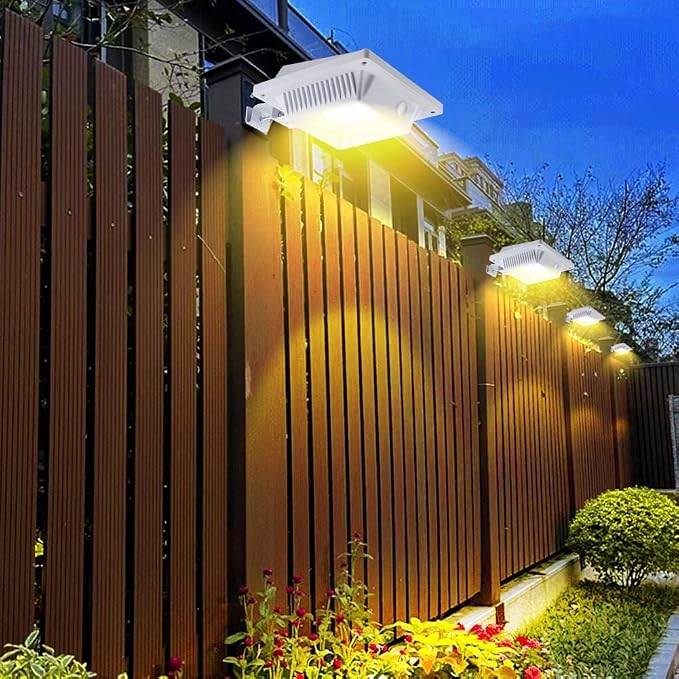 Gutter Lights, 40 LEDs Solar Patio Decor Light, Deck Lights Outdoor Waterproof Fence Light for Wall Backyard Porch, Patio, Pool,Step Stairs, Yard, Garden, Pathway - 4 Pack-White,Warm White Light