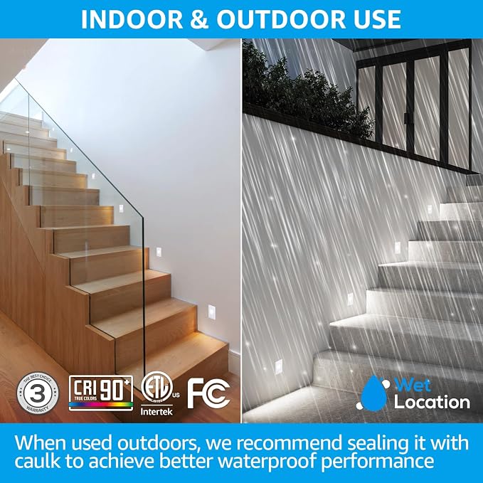 LEONLITE 3-Pack 5CCT 120V LED Step Lights, Vertical, White | 150LM, 5%-100% Dimmable, CRI90, ETL, Indoor Outdoor Stair Lights, Wet Location, 2700K/3000K/3500K/4000K/5000K, Aluminum