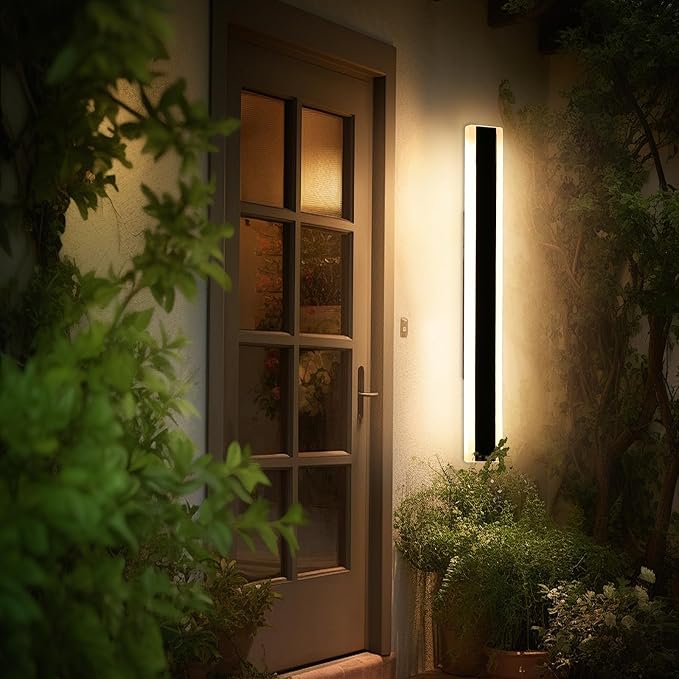 Outdoor Wall Sconces, 31.4inch Modern Wall Lights, 3 Lights Color 3000K/4500K/6000K, Acrylic Panel Exterior Porch Light, IP65 Waterproof, Large Minimalist Wall Lamp for Patio, Yard, Garage