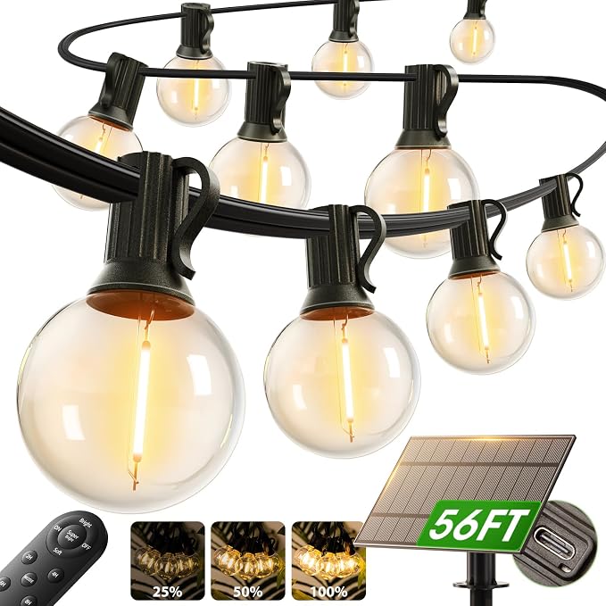 addlon 50FT Solar String Lights Outdoor Waterproof with Remote, Solar Patio | G40 Globe Solar Light with 27 LED Shatterproof Bulbs, 3 Modes, Dimmable Hanging for Outside Backyard Party