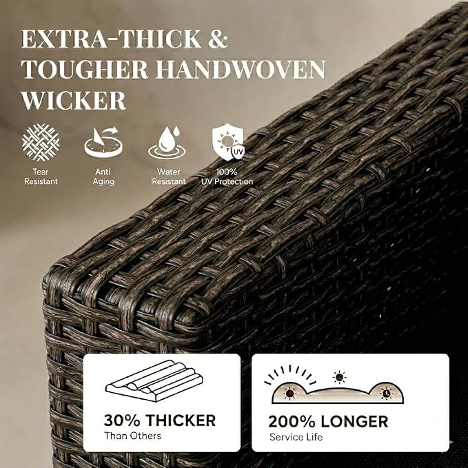 WWR Patio Furniture Set-30% Thicker Wicker-Luxury 1 Piece PatioWicker Outdoor Patio Conversation Set with Extra Wide & Thick Cushions, Loveseat, Rattan Outdoor Furniture Set for Backyard, Porch & Deck