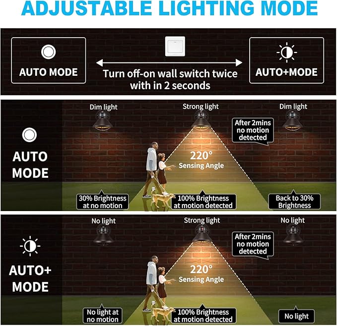 2 Pack Dusk to Dawn Motion Sensor Outdoor LED Wall Light Fixtures | Exterior Barn Light Fixtures Brown Outside Porch Lantern Farmhouse Wall Mount Garage Lamp for House Patio Front Door