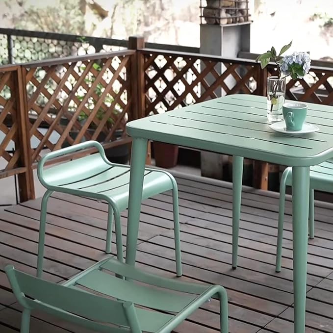 Modern Square Metal Patio Dining Table for 4 People for Outdoor&Indoor Home Cafe Bar Table Office Computer Meeting Desk Lawn Backyard Balcony 27.5" Lx27.5 Wx30 H (Pea Green)