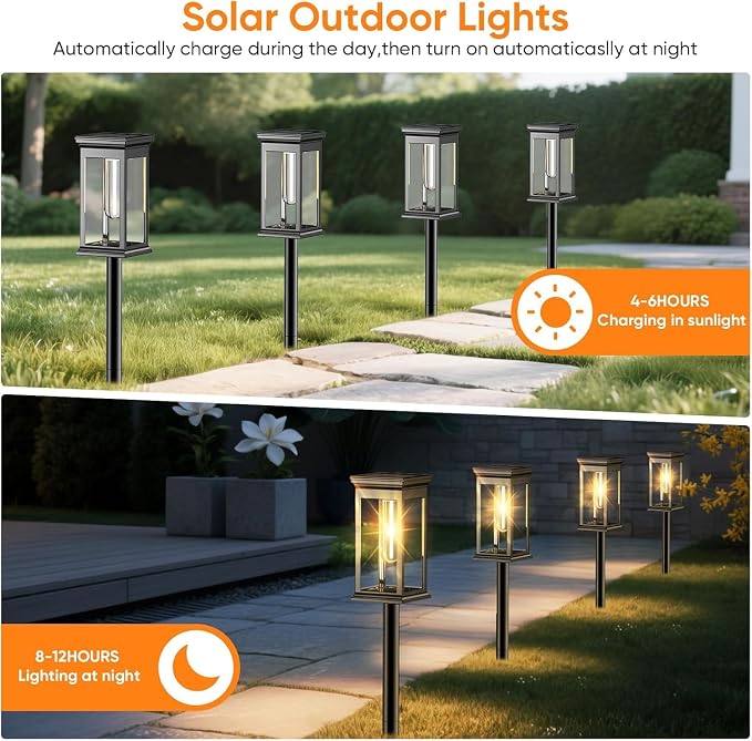 Solar Pathway Lights Outdoor Waterproof – 8 Pack Bright Solar Powered Garden Lights with Auto On/Off, IP65 LED Landscape Lighting for Walkway Patio Lawn Yard Decor