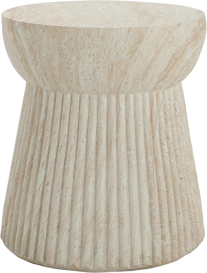 Merax Outdoor Lightweight Concrete Side Table Hourglass Shape 15" Dx17 H Weather Resistant Garden Balcony Patio End Table, No Assembly Required, Beige