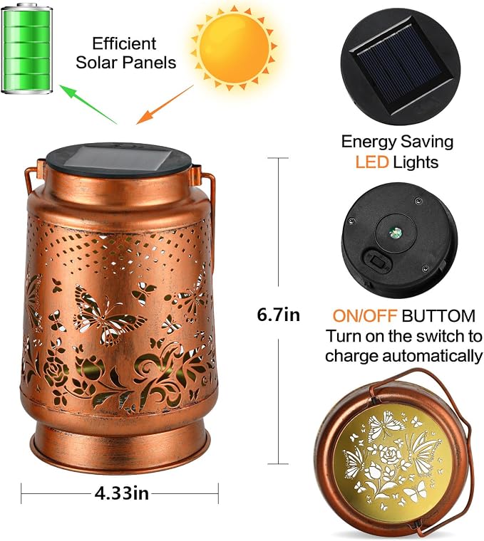 Solar Lanterns Outdoor Waterproof Butterfly Garden Decor Birthday Gifts for Women Mom Grandma, Hanging Solar Lights Metal Lantern Decoration Outside for Yard, Patio, Backyard, Porch