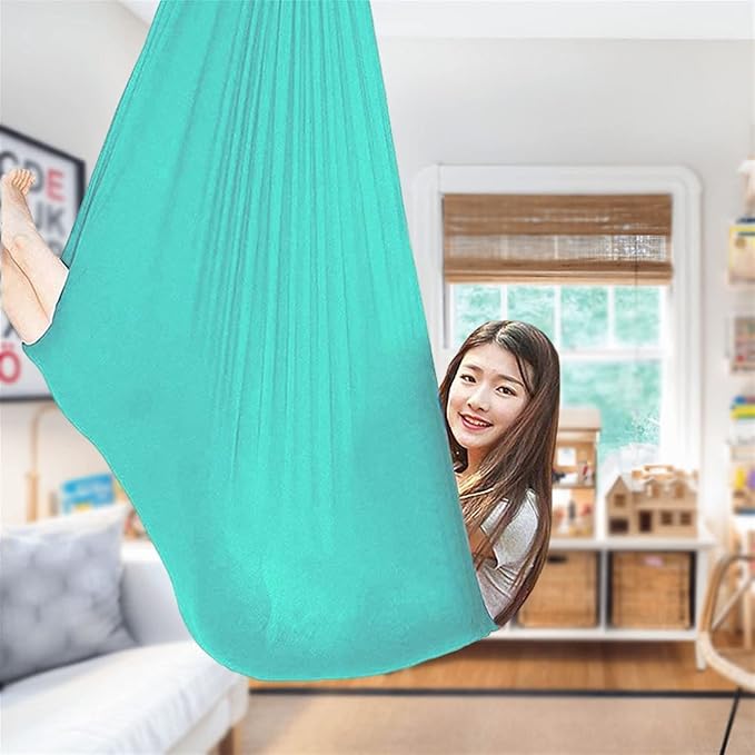 Physical Sensory Swing Chair for Bedroom，Breathable Snuggle Hammock Set Indoor Outdoor Kids Toys Play for Autism ADHD Vestibular System Exercise (Color : Lake Green, Size : 100x280cm/39x110in)