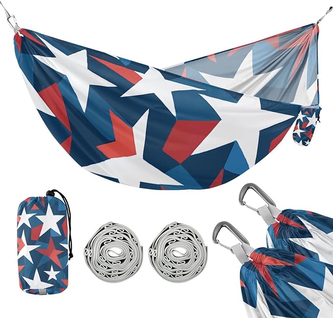 4th_July_Stars_Abstract_Pattern Outdoor Hammock with Portabl Carry Bag Indoor Hammock for Patio Backyard Lounge Base