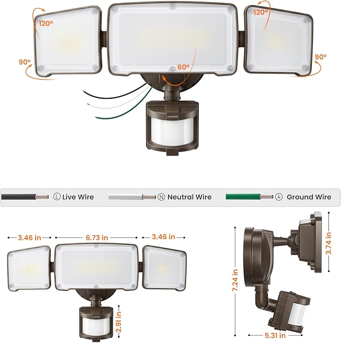 LEPOWER LED Security Light Motion Sensor Outdoor Lights, Bright 38W 4200LM | 72 FT Range, IP65, Easy to Install, 180° Motion Sensor, 5500K, 3 Head Detected Waterproof Flood Light for Garage, Yard, Porch