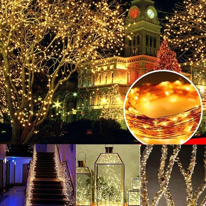 Joomer Solar Fairy Lights, 4Pack Total 104FT 320LED Lights, Warm White | Copper Wire, Solar String Light Waterproof 8 Lighting Modes for Patio Fence Party Garden Yard Home Outdoor Decoration