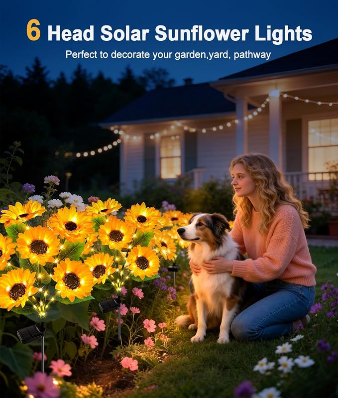 LETMY 6Pack Solar Lights Outdoor Garden Decor, Upgraded Solar Garden Lights with 36 Sunflower Lights, Solar Flowers Outdoor Waterproof IP65 for Garden Flower Bed Yard Decor, Gift for Women Mom Grandma