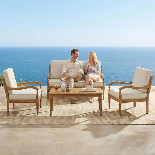 Patio Furniture Set of 4, Outdoor Sectional Furniture with Coffee Table, All-Weather Patio Conversation Set for Backyard, Garden and Poolside, Gray(Series F)