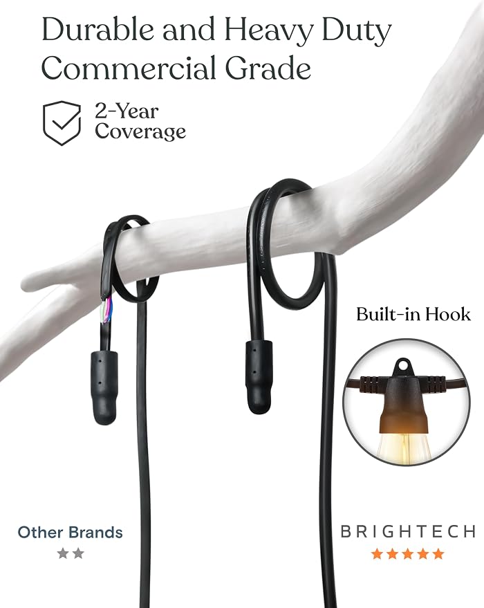 Brightech Ambience Pro 27-Ft Solar String Lights for Outside - Super Bright Remote Control Color Adjustable Outdoor String Light - Commercial Grade String, Waterproof LED for Patios, Camping, 12 Bulbs