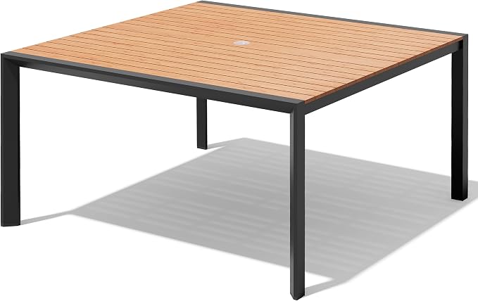 Crestlive Products Square Outdoor Dining Table for 8, 56" Aluminum Patio Table with Umbrella Hole Weather-Resistant Outside Table for Garden Backyard Deck, Brown