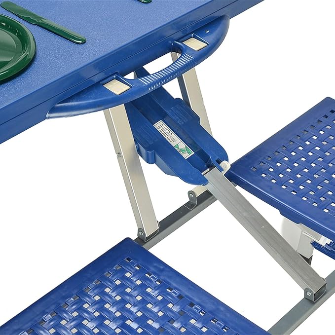 Picnic Table Folding Portable 4-Person Fold Up Travel Camping Table for Indoor, Outdoor Travel, Patio, Lawn, Garden (Blue Table)