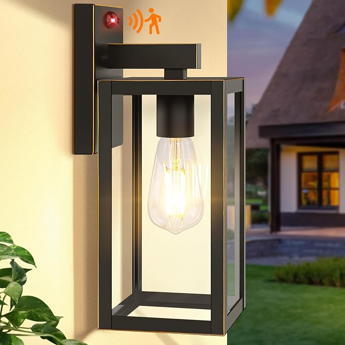 13" Upgraded Motion Sensor Outdoor Wall Light Fixture, Bronze | Auto ON/OFF, 3 Lighting Modes, Waterproof, Rust-Resistant, Durable Metal & Clear Glass, Standard E26 Sockets, Easy to Install