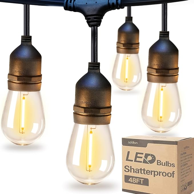 addlon LED Outdoor String Lights 48FT Edison Vintage Weatherproof ETL | Commercial Grade Strand with Shatterproof Bulbs, Decorative Hanging Lights for Patio Backyard Garden Cafe Bistro Deck