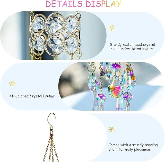 14.5'' Crystal Suncatchers,Rainbow Maker Hanging Sun Catcher Indoor Window | Colorful Beads Chain,Prisms Suncatcher With Crystals For Outdoor Home Office Garden Decoration,Whimsical Decor,Gift For Women