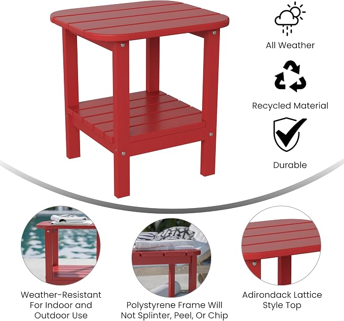 Flash Furniture Newport 2-Tier Adirondack Side Table - Recycled HDPE All-Weather Materials - Indoor/Outdoor - Red