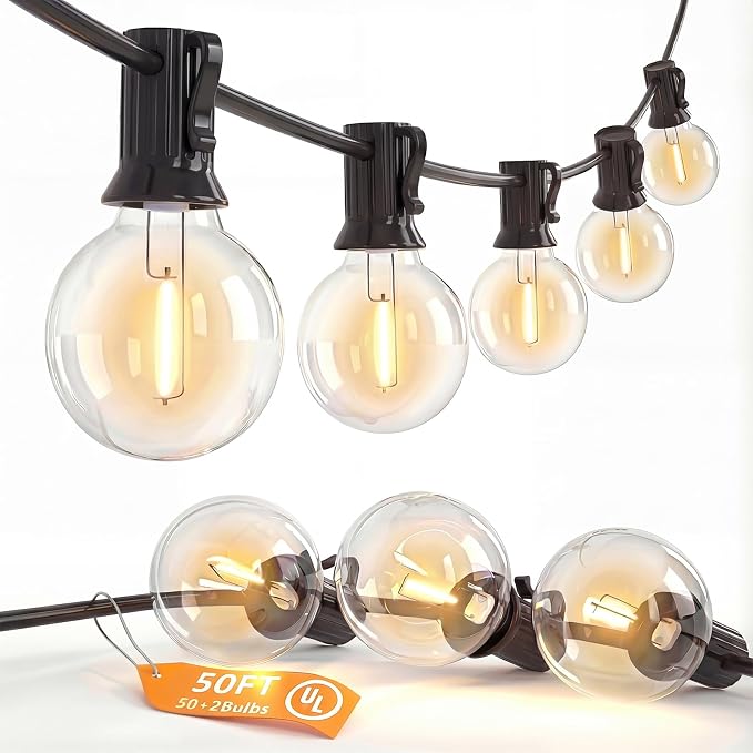 SUNSGNE Outdoor String Lights, 50FT Outdoor Globe Light with 52 G40 Shatterproof LED Bulbs(2 Spare), String Lights for Outside Patio Porch Garden Backyard Balcony Deck Decor, E12 Sockets