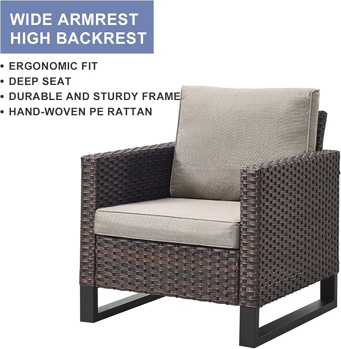 HUMMUH 5 Piece Patio Furniture Outdoor Bistro Set All-Weather Wicker Outdoor Chairs with Ottomans End Table for Patio,Porch,Garden,Backyard