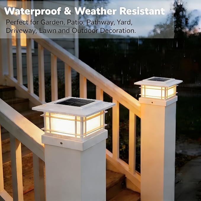 Dynaming 4x4 Solar Post Cap Lights Outdoor with 2 Color Mode, 6 Pack Fence Post Solar Lights White Shell Fit for 4x4 Vinyl/Wooden Posts, High Brightness LED Lighting Decor for Garden Deck Patio