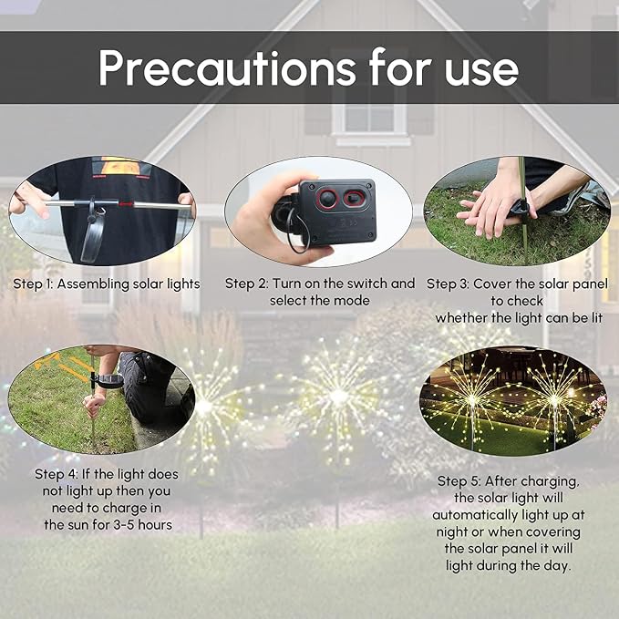 Solar Garden Firework Lights, 4 Pack, Waterproof, 120 LED, Outdoor, Warm White, Pathway, Patio, Party Decorations