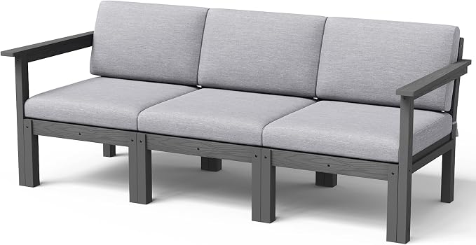Stoog 3-Seater Patio Sofa, Modular Outdoor Sectional with Waterproof HIPS Frame & Quick-Dry Olefin Cushions – All-Weather for Backyard, Deck, Garden, Grey