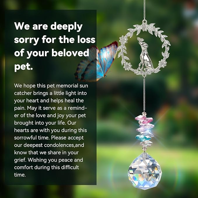 Dog Memorial Suncatcher, Loss of Dog Sympathy Gift, Dog Remembrance Gifts | Thoughtful Dogs Passing Away Bereavement Gift, Pet Memory Rainbow Bridge Crystal Sun Catchers
