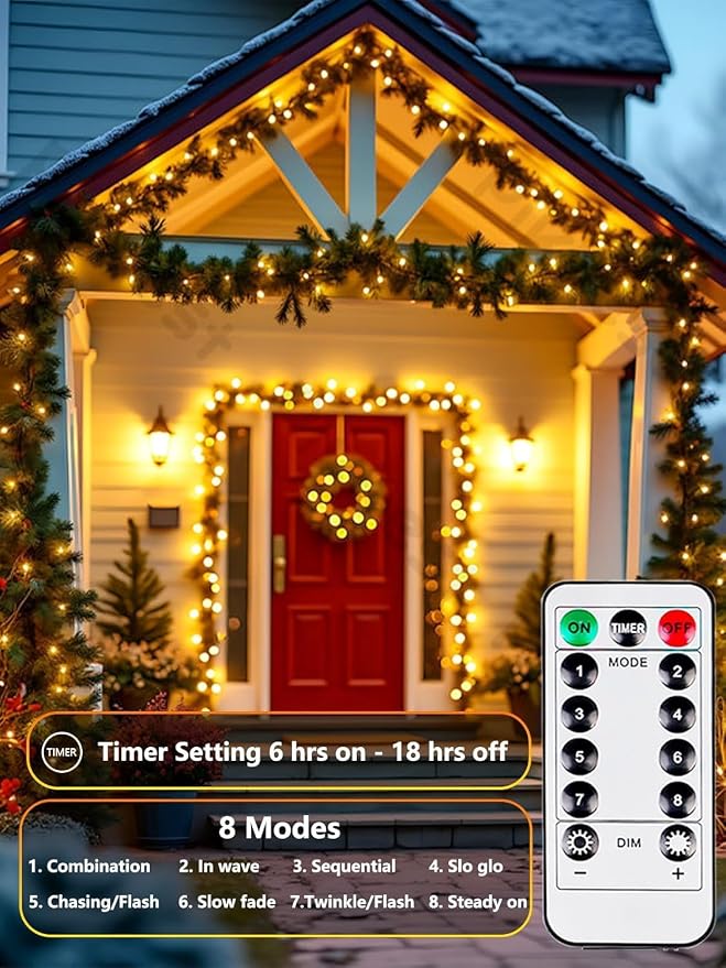 2 Pack Fairy Lights Battery Operated with Remote 33FT 50LED Warm White | Remote Control, 8 Modes, Timer, Adjustable brightness, Waterproof Lights for Indoor Outdoor Classroom Christmas Decor