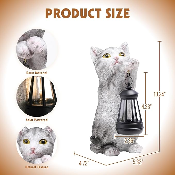 Cat Solar Lights Outdoor Garden, Cat Statue with Lantern for Cat Lover Gift | Cat Solar Lantern Garden Statue, Cat Fugurines Yard Art Lawn Ornaments Porch Patio Home Decor Gardening Gifts for Grandma Mom