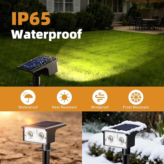 btfarm 4 Pack Solar Lights Outdoor Waterproof, Motion Sensor Outdoor Lights | 3 Modes Solar Powered Yard Garden Solar Spot Lights for Outside Pathway Landscape Lighting, Warm White