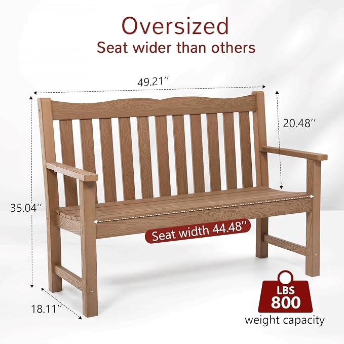 Stoog HIPS Outdoor Patio Dining Set, 4-Piece All-Weather Garden Bench, Chairs and Table Set, Patio Dining Set for Backyard, Lawn, Deck and Porch, Teak