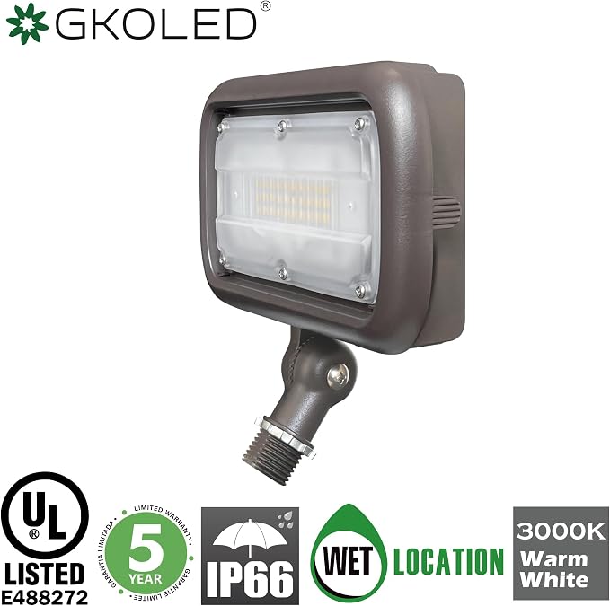 30W LED Floodlight, Outdoor Security Fixture, Waterproof, 100W PSMH Replace, 2700 Lumens, 3000K Warm White, 70CRI, 120-277V, 1/2" Adjustable Knuckle Mount, UL-Listed