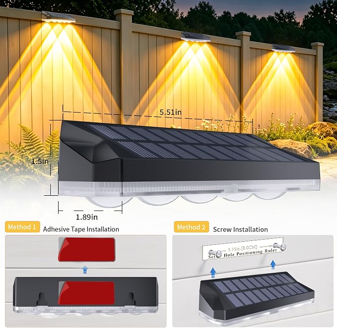 Tenmiro Solar Fence Lights Outdoor 6 Pack, 40 Modes RGB & Cold/Warm White Wall Lights with 5 Lens, IP67 Waterproof Dusk to Dawn Outside Lighs for Backyard, Patio, Yard, Pool, Deck, Railing Decor