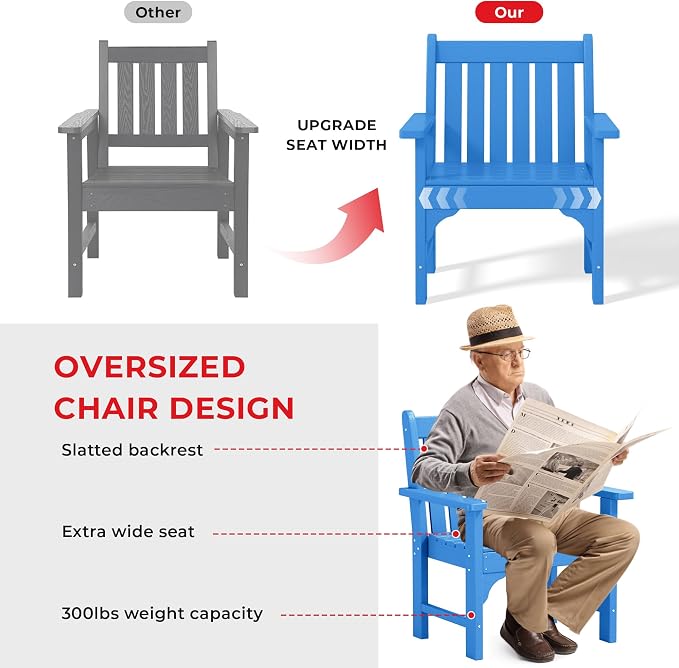 Costaelm Outdoor Dining Arm Chair, Patio HDPE Garden Dining Table Chair, Poly Lumber Waterproof Restaurant Bistro Farmhouse Chairs for Outside Porch Backyard, Pacific Blue