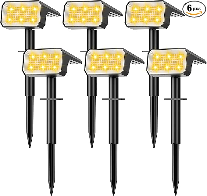 Solar Spot Lights Outdoor Waterproof, 6 Pack, 118 LED Warm White | IP67, 4 Modes Auto On/Off, for Yard Garden Pathway Walkway Tree Patio Driveway