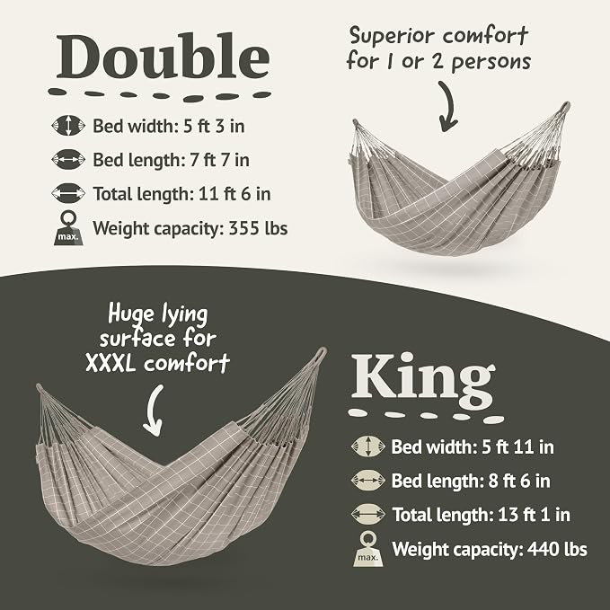 La Siesta® Large Double Brisa Classic Hammock & TreeMount, Trees Beams Posts Suspension Kit, Indoor Outdoor Hammock Swing, Weather Resistant, Almond