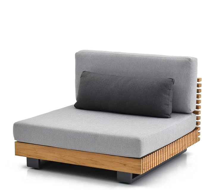 OTSUN Outdoor Sofa, Teak Wood Armless Slatted Base & Aluminum Frame Single Seat Weather Resistant for Patio Backyard Poolside