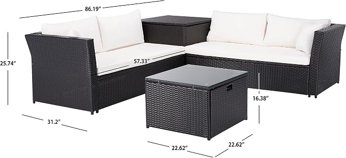 SAFAVIEH Outdoor Collection Helga Black/Beige Wicker Conversation Patio Set