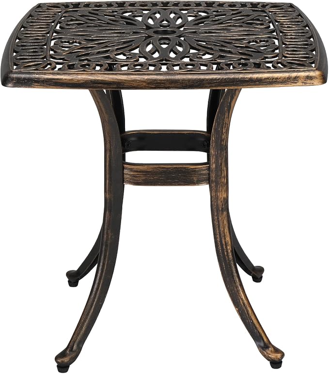 Cast Aluminum Outdoor Patio End Table,21.3" Cast Aluminum Outdoor Side Table, All Weather Patio Side Table End Table for Patio, Porch, Deck, Garden, Bronze (Square)